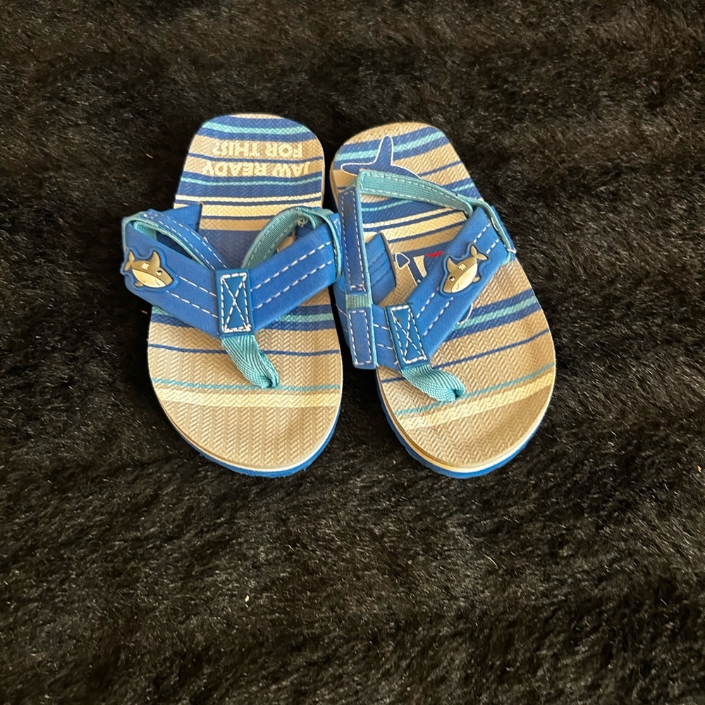 Boys  size 7 blue with shark stylish great for summer All offers considered